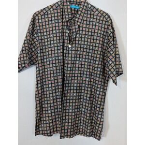 Tori Richard Men's Gray Multi Color Square Hawaiian Shirt Size M